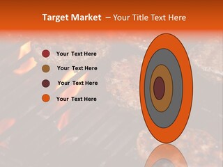 Hamburgers Cooking On Barbeque Grill With Flames PowerPoint Template