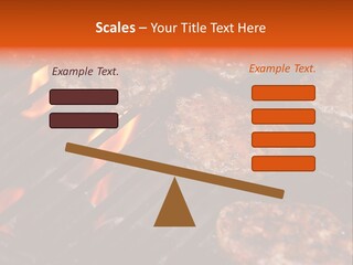 Hamburgers Cooking On Barbeque Grill With Flames PowerPoint Template