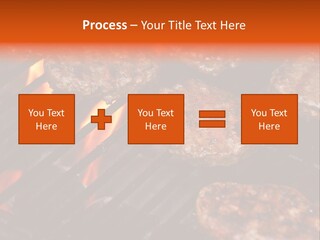 Hamburgers Cooking On Barbeque Grill With Flames PowerPoint Template