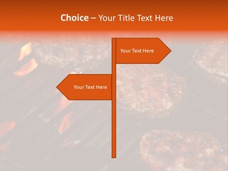Hamburgers Cooking On Barbeque Grill With Flames PowerPoint Template
