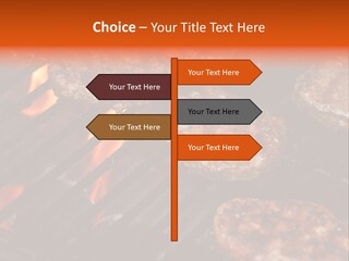 Hamburgers Cooking On Barbeque Grill With Flames PowerPoint Template