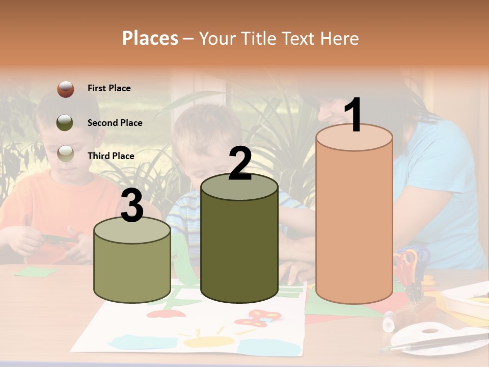 Teacher And Two Preschoolers Making Some Decoration PowerPoint Template