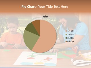 Teacher And Two Preschoolers Making Some Decoration PowerPoint Template