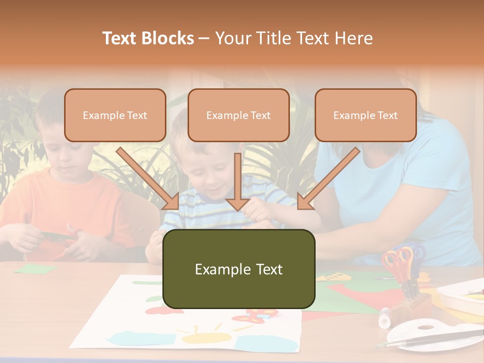 Teacher And Two Preschoolers Making Some Decoration PowerPoint Template