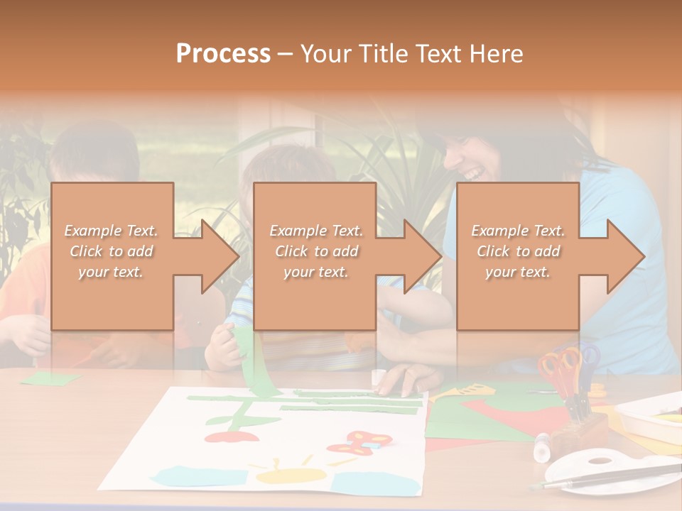 Teacher And Two Preschoolers Making Some Decoration PowerPoint Template
