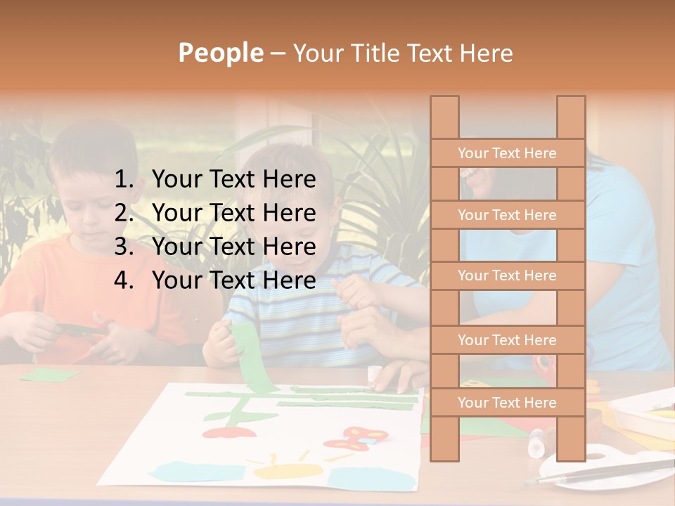 Teacher And Two Preschoolers Making Some Decoration PowerPoint Template