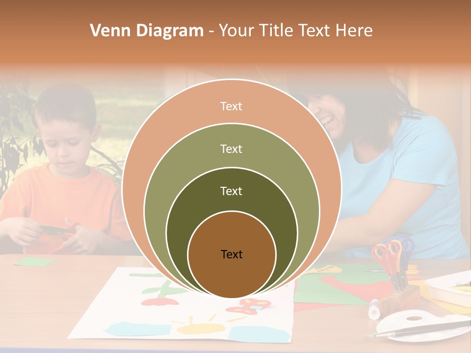 Teacher And Two Preschoolers Making Some Decoration PowerPoint Template