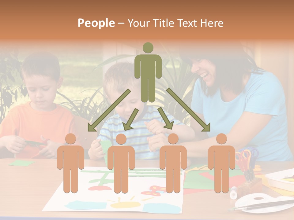 Teacher And Two Preschoolers Making Some Decoration PowerPoint Template