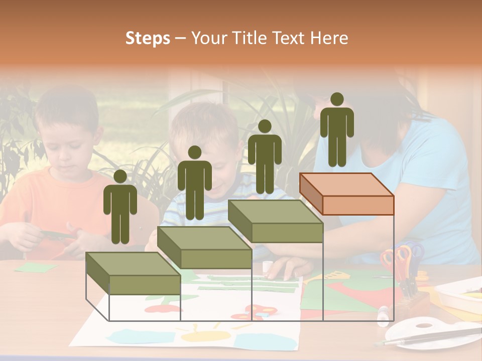 Teacher And Two Preschoolers Making Some Decoration PowerPoint Template