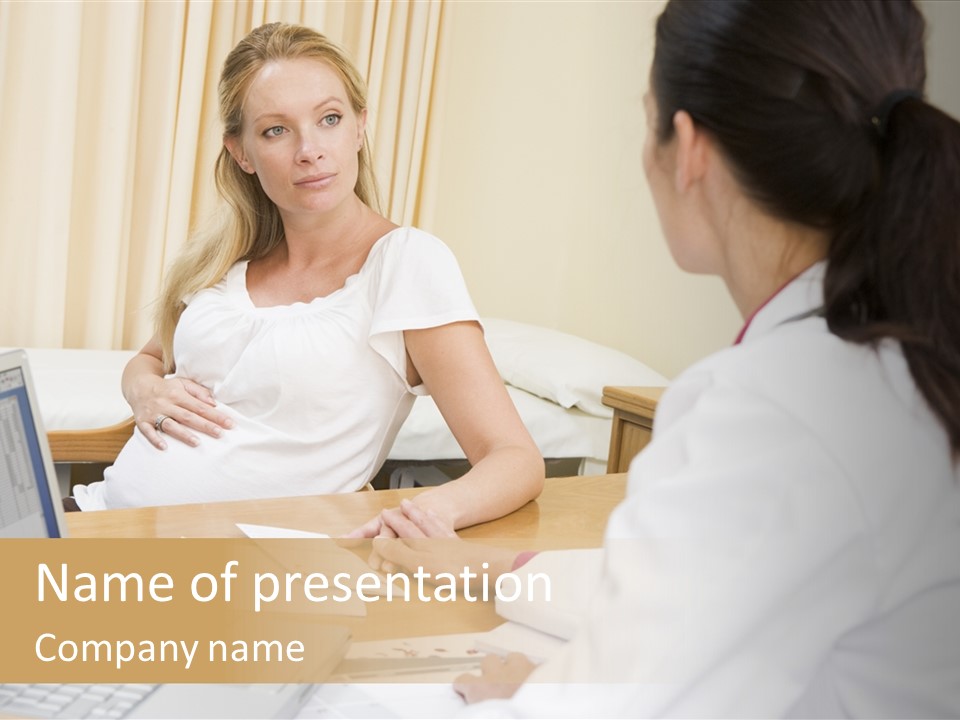 Doctor With Laptop And Pregnant Woman In Doctor's Office PowerPoint Template