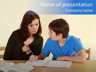 Teacher And Student In A Classroom At School PowerPoint Template