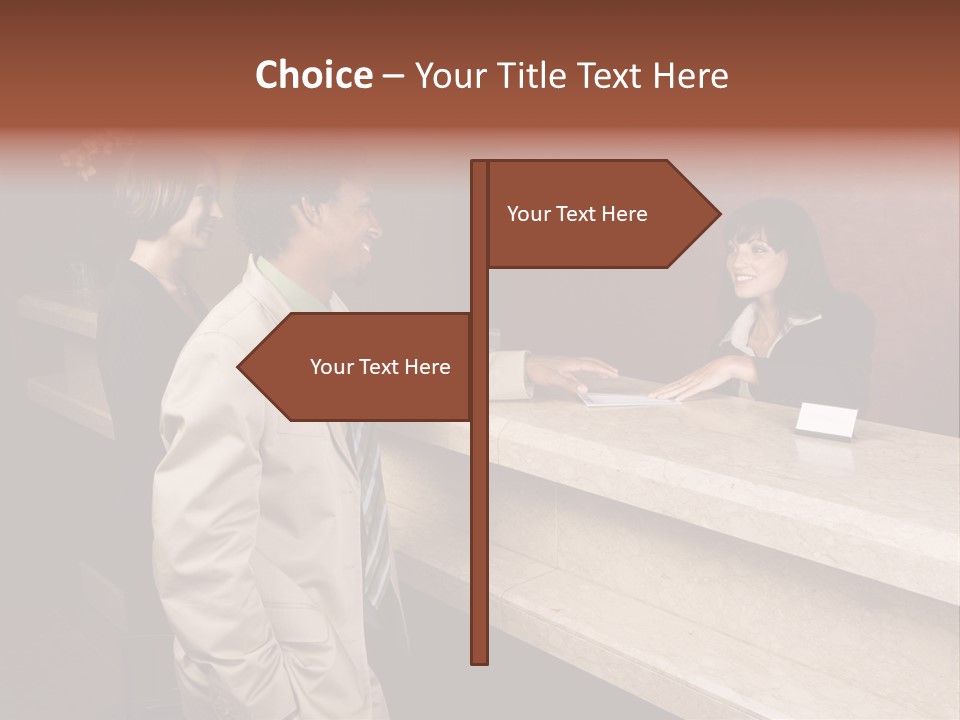 A Hotel Employee Cheerfully Welcomes Guests. PowerPoint Template