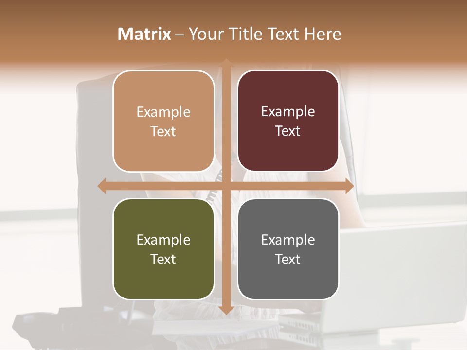 Businesswoman Sitting In Office With Laptop On Telephone PowerPoint Template