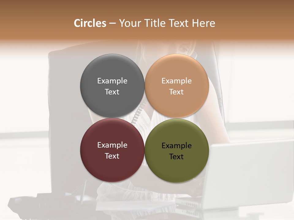 Businesswoman Sitting In Office With Laptop On Telephone PowerPoint Template