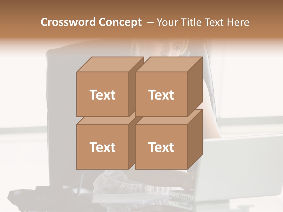 Businesswoman Sitting In Office With Laptop On Telephone PowerPoint Template