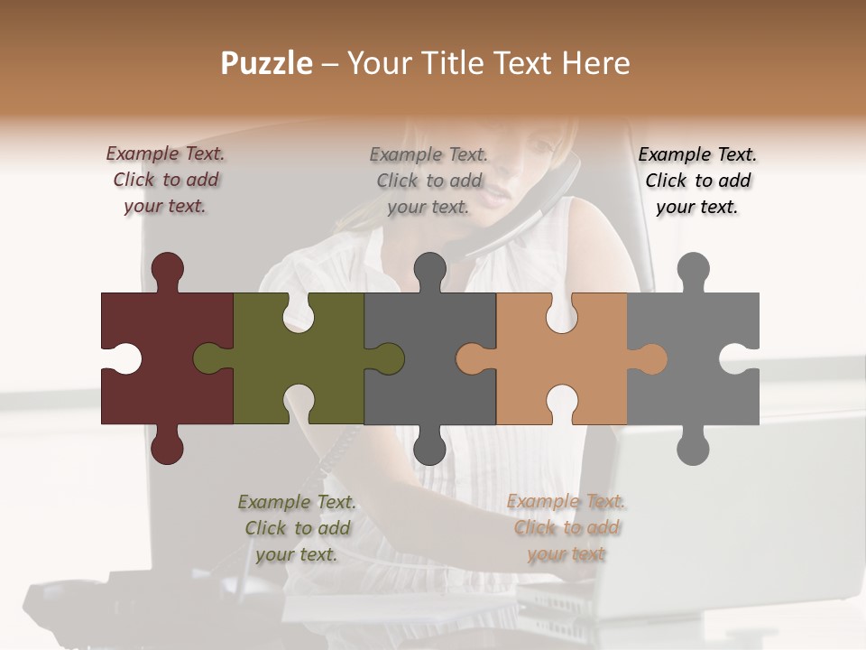 Businesswoman Sitting In Office With Laptop On Telephone PowerPoint Template