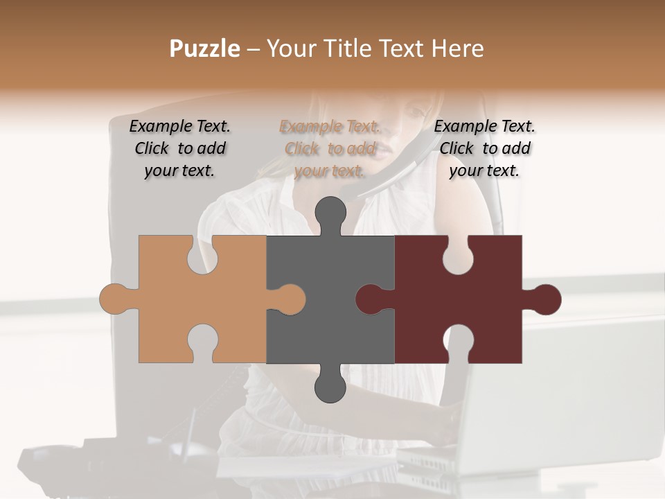 Businesswoman Sitting In Office With Laptop On Telephone PowerPoint Template