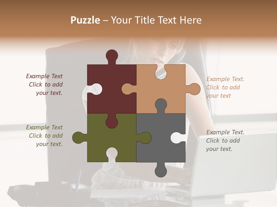 Businesswoman Sitting In Office With Laptop On Telephone PowerPoint Template