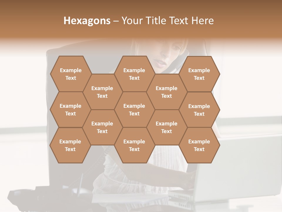 Businesswoman Sitting In Office With Laptop On Telephone PowerPoint Template