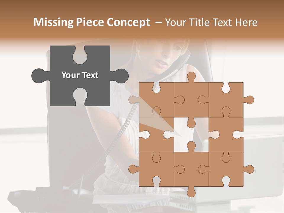 Businesswoman Sitting In Office With Laptop On Telephone PowerPoint Template