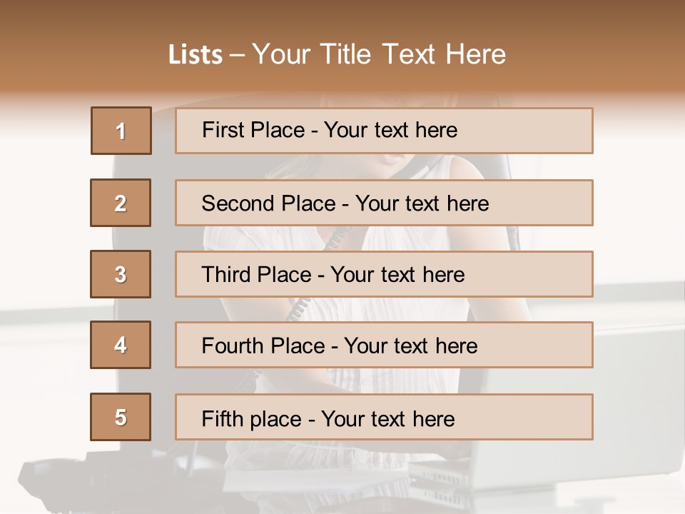 Businesswoman Sitting In Office With Laptop On Telephone PowerPoint Template