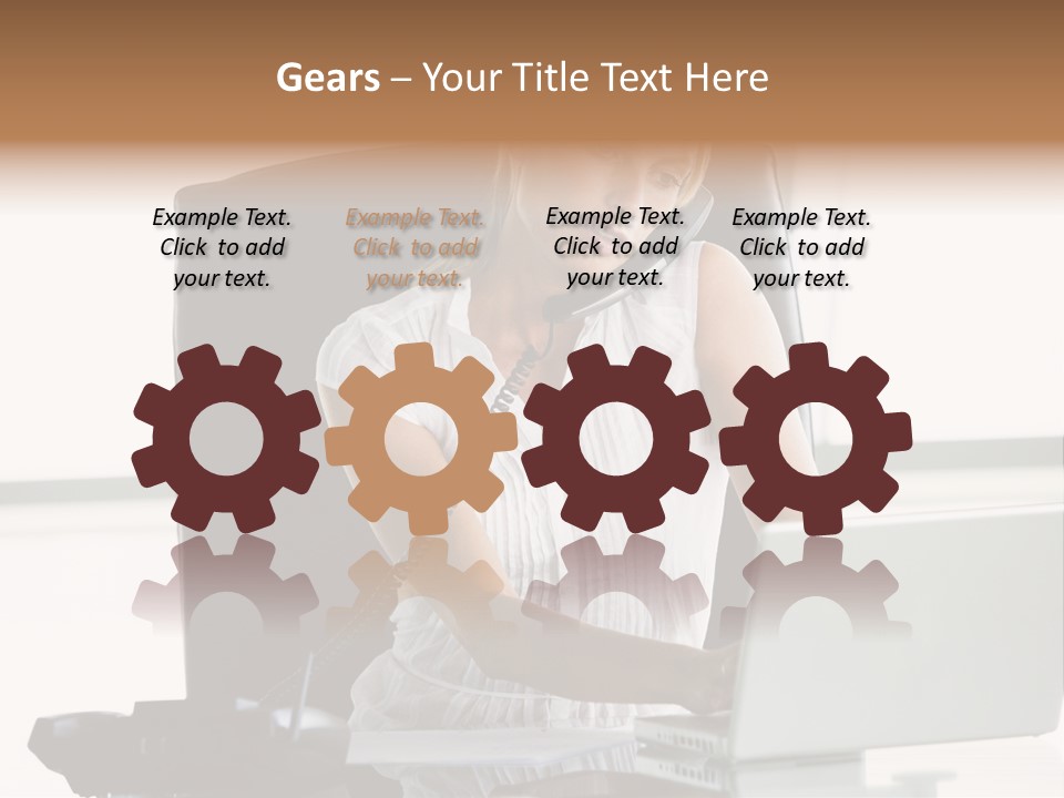 Businesswoman Sitting In Office With Laptop On Telephone PowerPoint Template