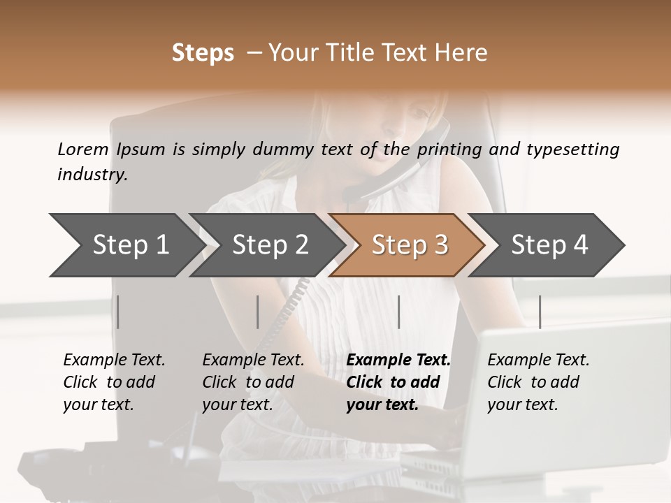 Businesswoman Sitting In Office With Laptop On Telephone PowerPoint Template
