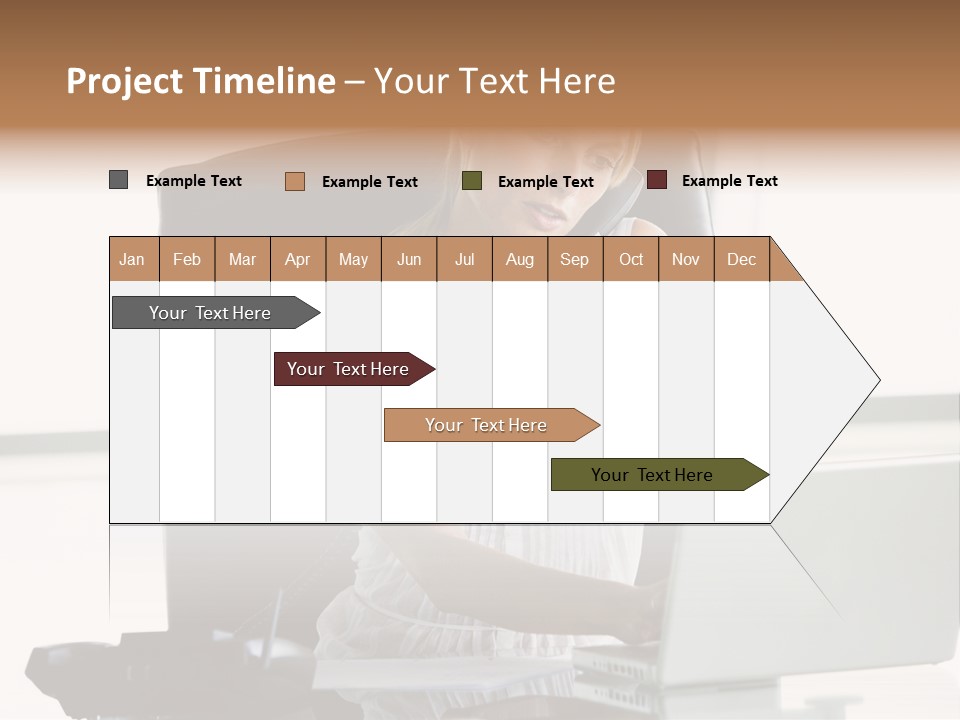 Businesswoman Sitting In Office With Laptop On Telephone PowerPoint Template