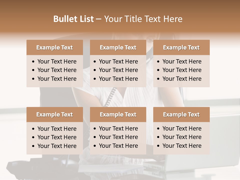 Businesswoman Sitting In Office With Laptop On Telephone PowerPoint Template