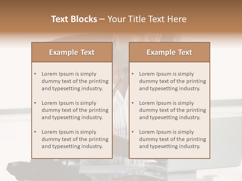 Businesswoman Sitting In Office With Laptop On Telephone PowerPoint Template