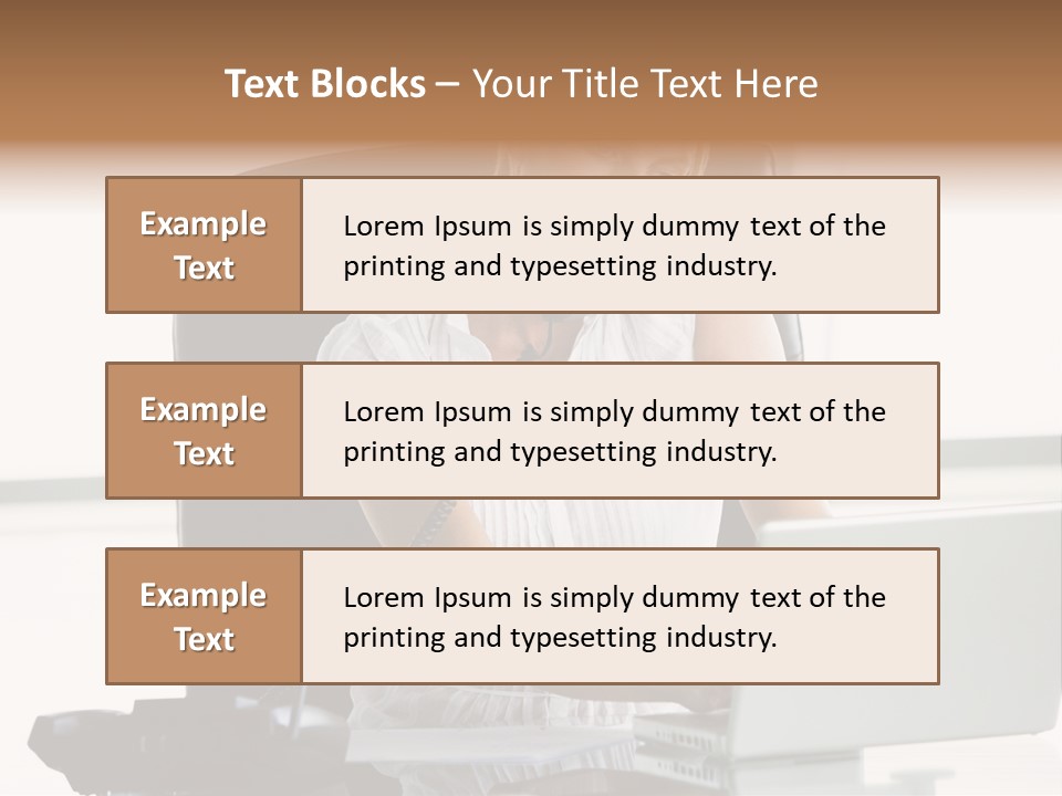 Businesswoman Sitting In Office With Laptop On Telephone PowerPoint Template