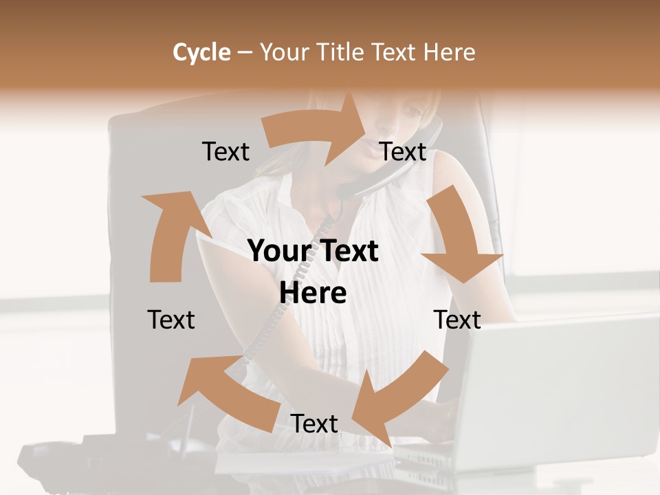 Businesswoman Sitting In Office With Laptop On Telephone PowerPoint Template