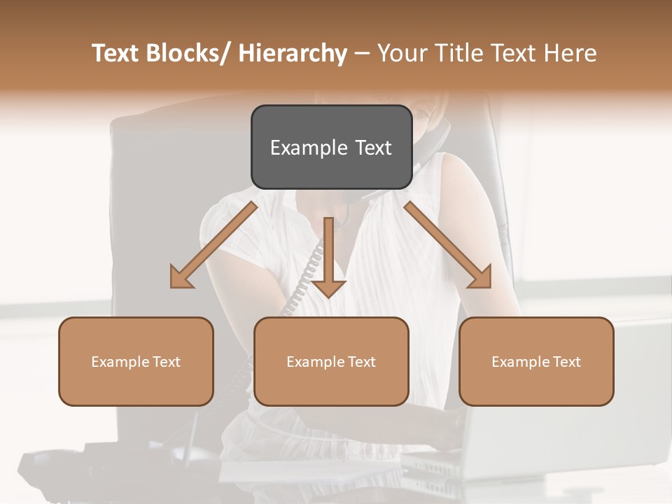 Businesswoman Sitting In Office With Laptop On Telephone PowerPoint Template