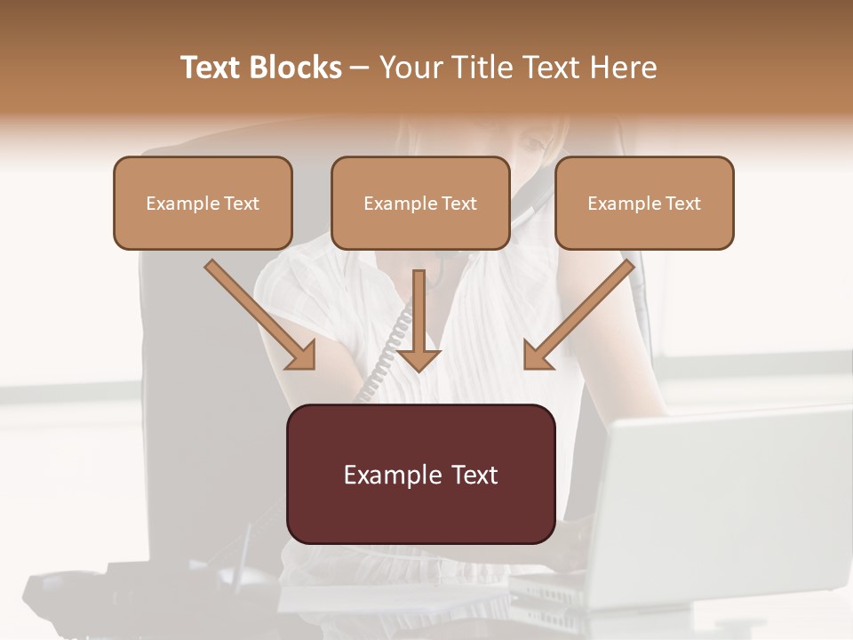 Businesswoman Sitting In Office With Laptop On Telephone PowerPoint Template