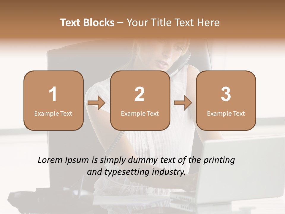 Businesswoman Sitting In Office With Laptop On Telephone PowerPoint Template