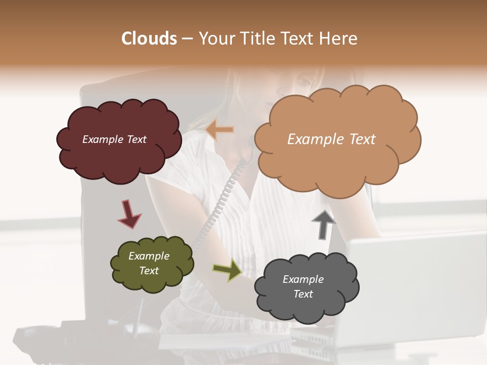 Businesswoman Sitting In Office With Laptop On Telephone PowerPoint Template