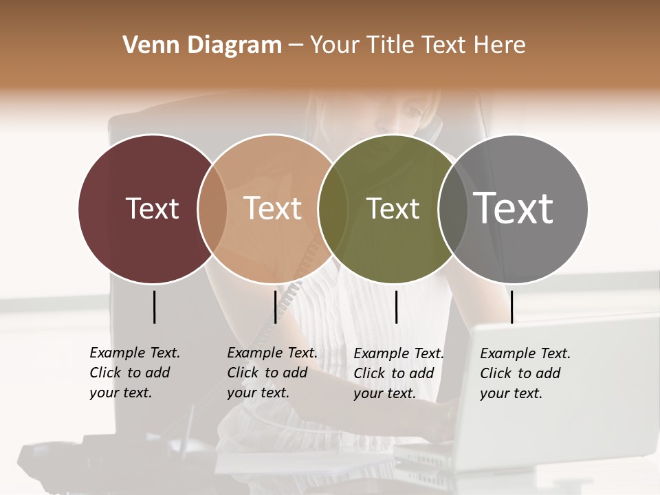 Businesswoman Sitting In Office With Laptop On Telephone PowerPoint Template