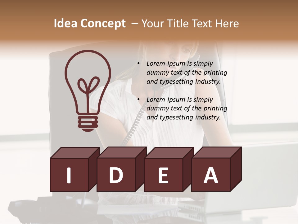 Businesswoman Sitting In Office With Laptop On Telephone PowerPoint Template