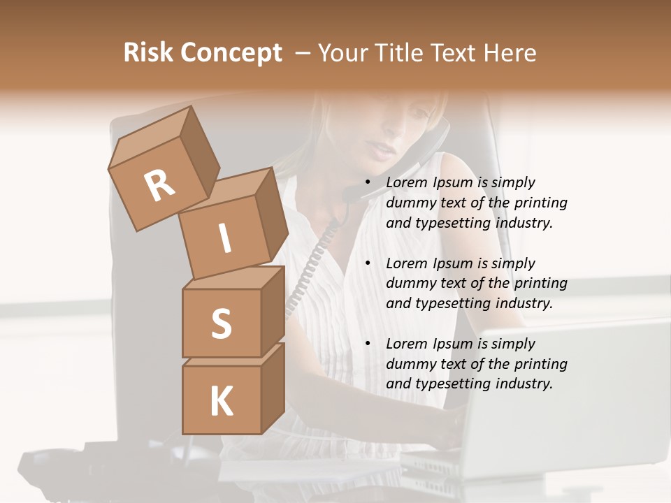 Businesswoman Sitting In Office With Laptop On Telephone PowerPoint Template