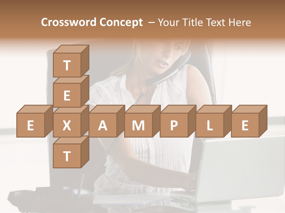 Businesswoman Sitting In Office With Laptop On Telephone PowerPoint Template