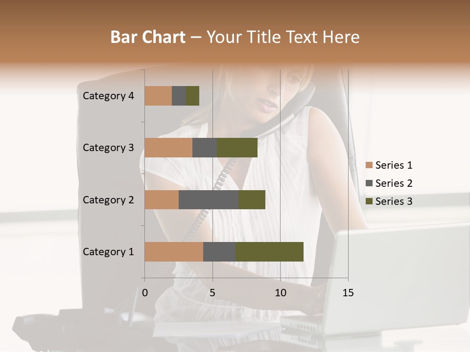 Businesswoman Sitting In Office With Laptop On Telephone PowerPoint Template