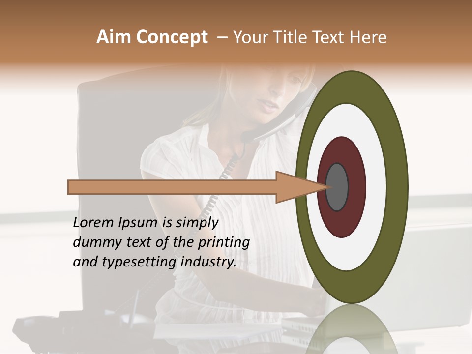 Businesswoman Sitting In Office With Laptop On Telephone PowerPoint Template