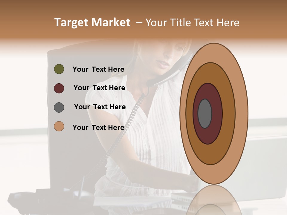 Businesswoman Sitting In Office With Laptop On Telephone PowerPoint Template