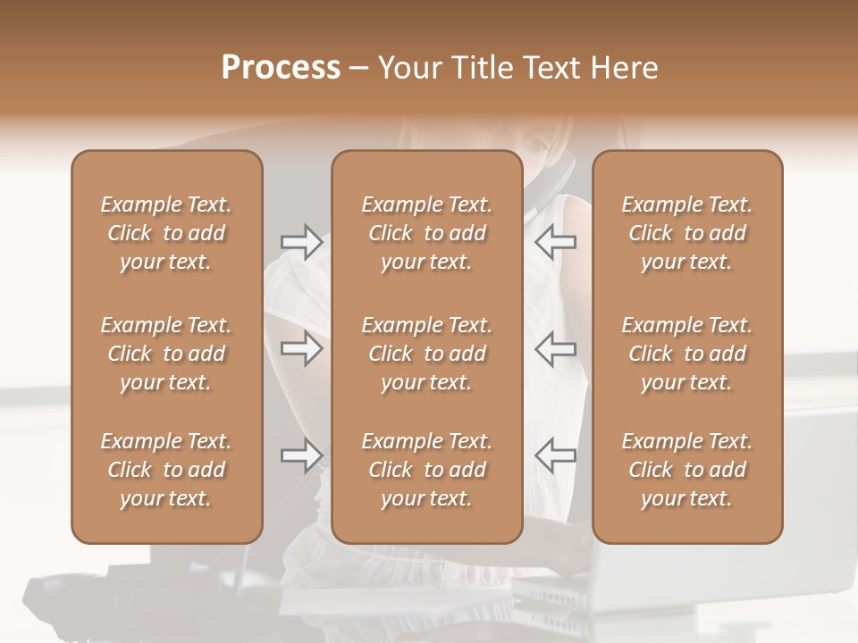Businesswoman Sitting In Office With Laptop On Telephone PowerPoint Template