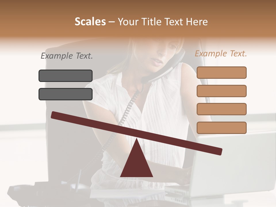 Businesswoman Sitting In Office With Laptop On Telephone PowerPoint Template