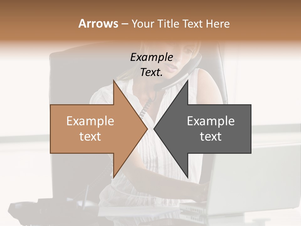 Businesswoman Sitting In Office With Laptop On Telephone PowerPoint Template