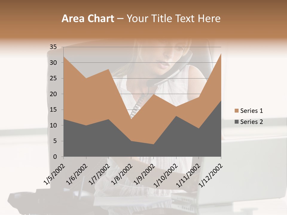 Businesswoman Sitting In Office With Laptop On Telephone PowerPoint Template