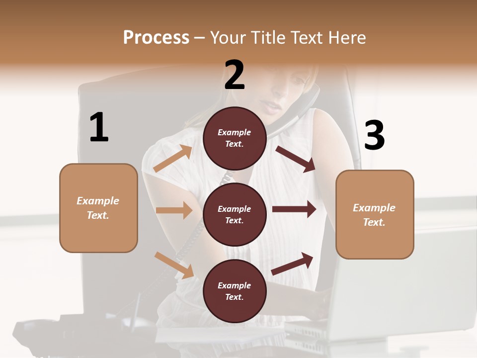 Businesswoman Sitting In Office With Laptop On Telephone PowerPoint Template