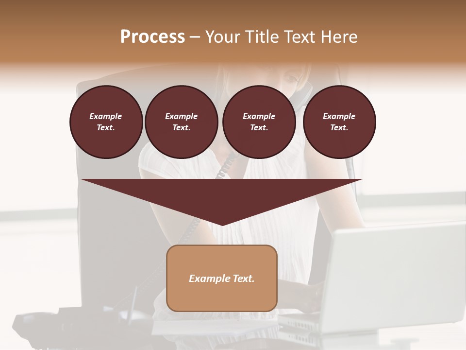 Businesswoman Sitting In Office With Laptop On Telephone PowerPoint Template