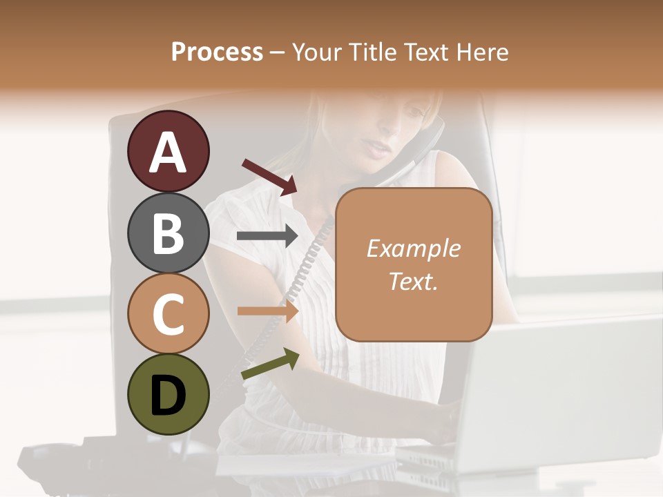 Businesswoman Sitting In Office With Laptop On Telephone PowerPoint Template